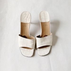 Stuart Weitzman White Croc-Embossed Slide Sandals